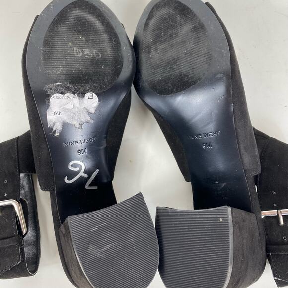 Nine West Jomei Sandals Open Toe High Heel Black Faux Suede Womens 9M - Picture 9 of 11